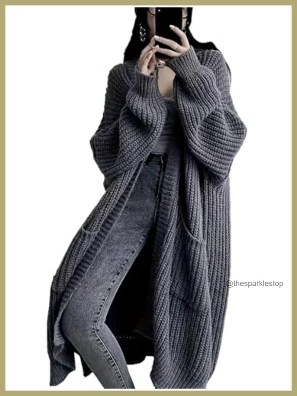 Plus Size Oversized Long Cardigan Sweater Chunky Knit Open Front Duster Coat